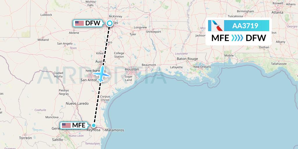 AA3719 American Airlines Flight Map: McAllen to Dallas