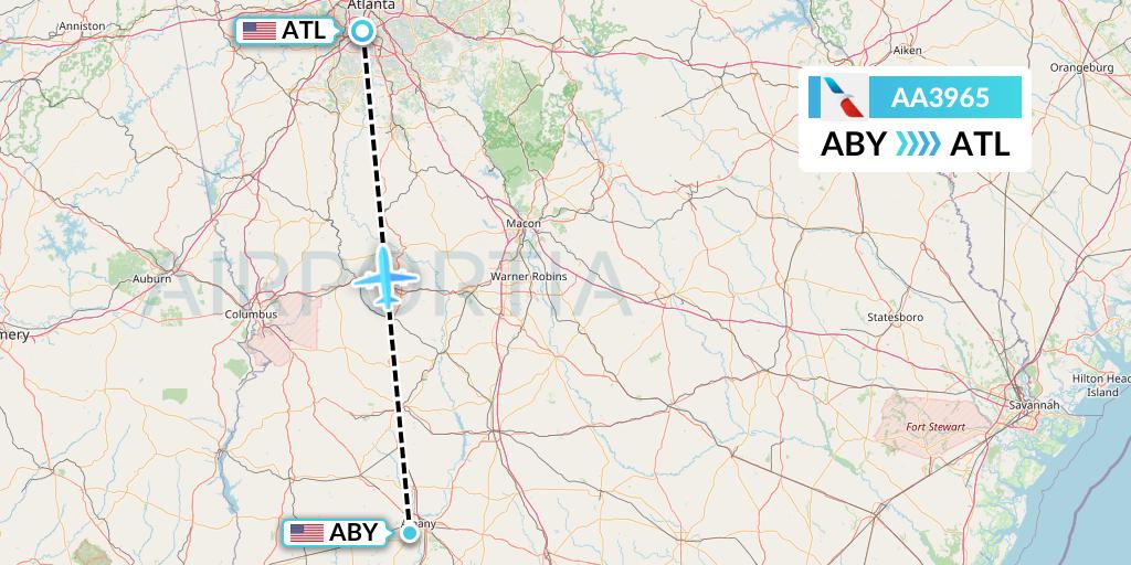 AA3965 American Airlines Flight Map: Albany to Atlanta