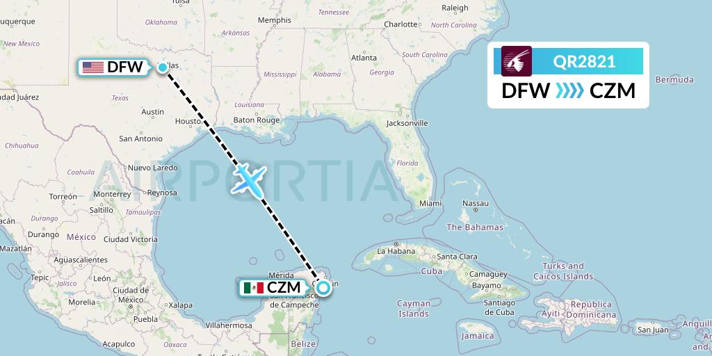 QR2821 Qatar Airways Flight Map: Dallas to Cozumel