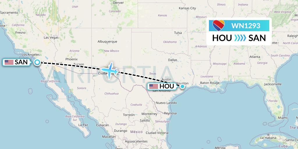WN1293 Southwest Airlines Flight Map: Houston to San Diego