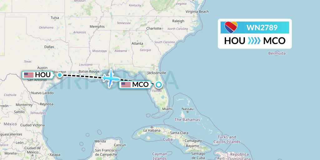 WN2789 Southwest Airlines Flight Map: Houston to Orlando
