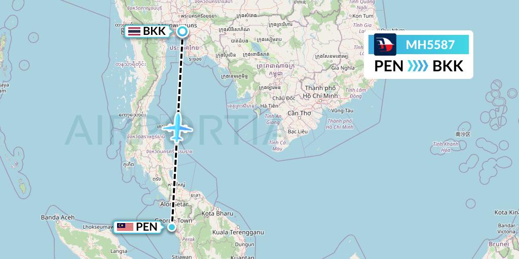 MH5587 Malaysia Airlines Flight Map: Penang to Bangkok
