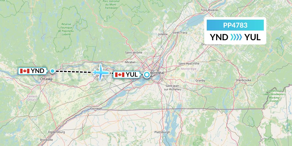 PP4783 Jet Aviation Business Jets Flight Map: Gatineau to Montreal