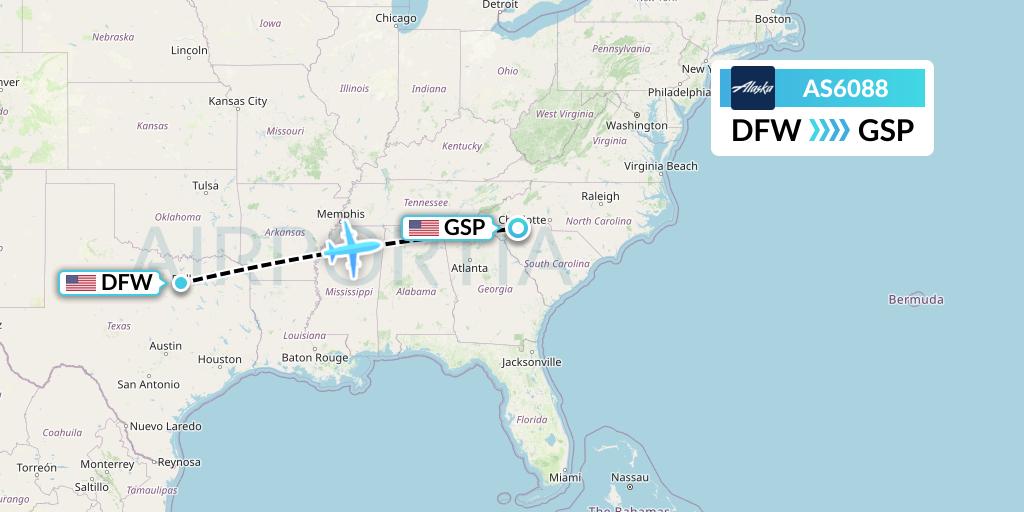 AS6088 Alaska Airlines Flight Map: Dallas to Greenville-Spartanburg