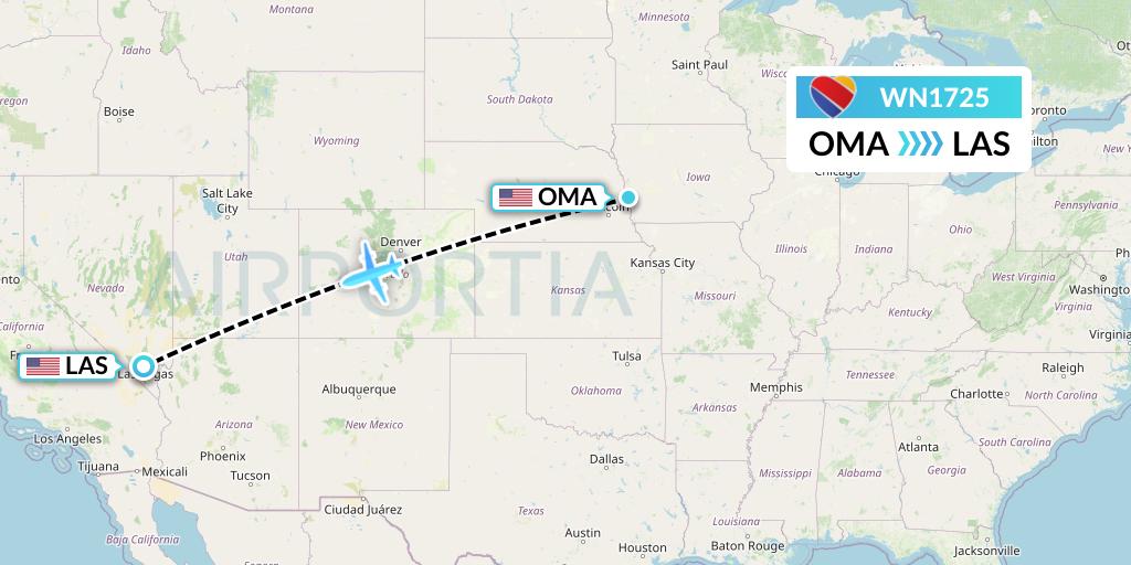 WN1725 Southwest Airlines Flight Map: Omaha to Las Vegas