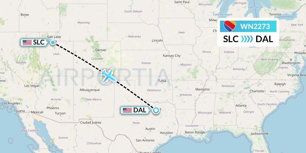 WN2273 Southwest Airlines Flight Map: Salt Lake City to Dallas