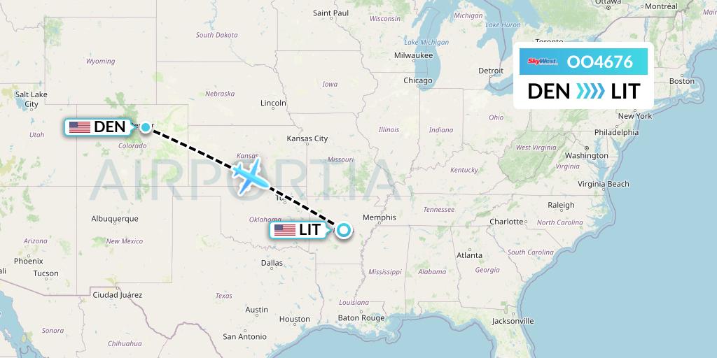 OO4676 SkyWest Airlines Flight Map: Denver to Little Rock