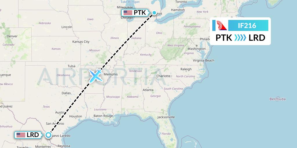 IF216 Fly Baghdad Flight Map: Oakland County to Laredo