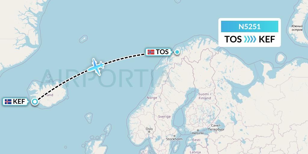 N5251 Nolinor Aviation Flight Map: Tromso to Reykjavik