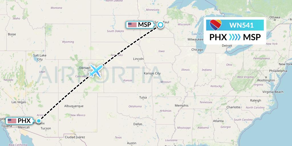 WN541 Southwest Airlines Flight Map: Phoenix to Minneapolis