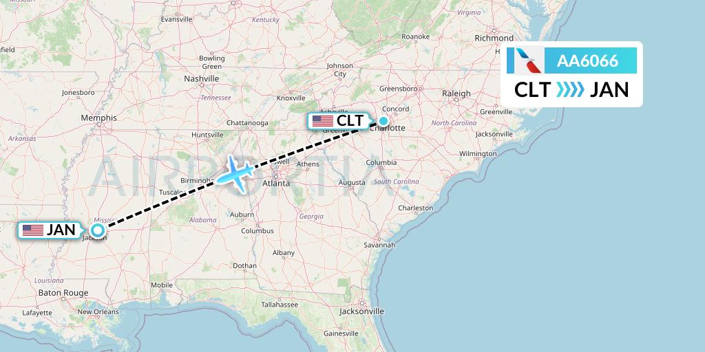 AA6066 American Airlines Flight Map: Charlotte to Jackson