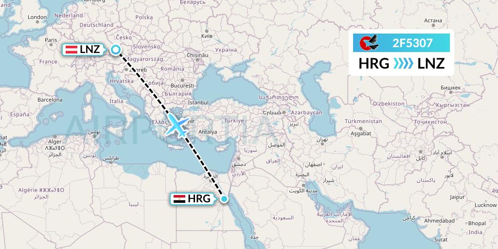 2F5307 twoFlex Taxi Aereo Flight Map: Hurghada to Linz