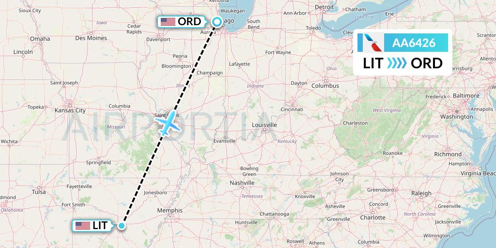 AA6426 American Airlines Flight Map: Little Rock to Chicago