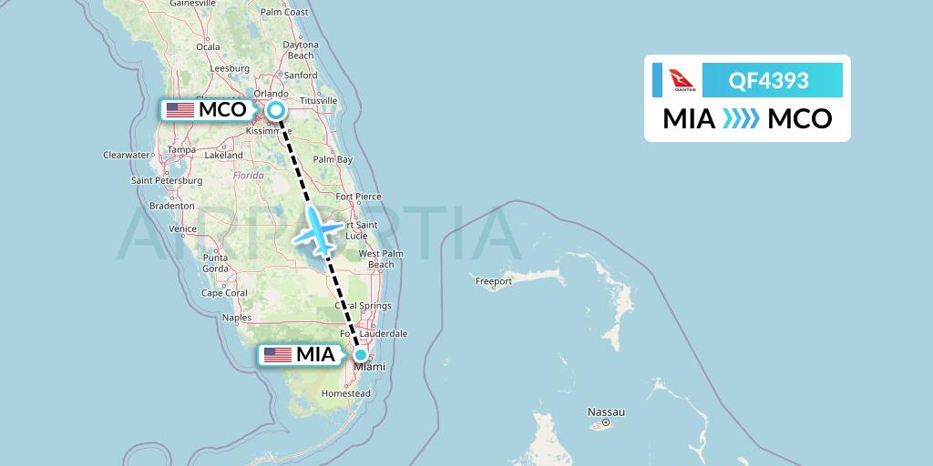 QF4393 Qantas Flight Map: Miami to Orlando