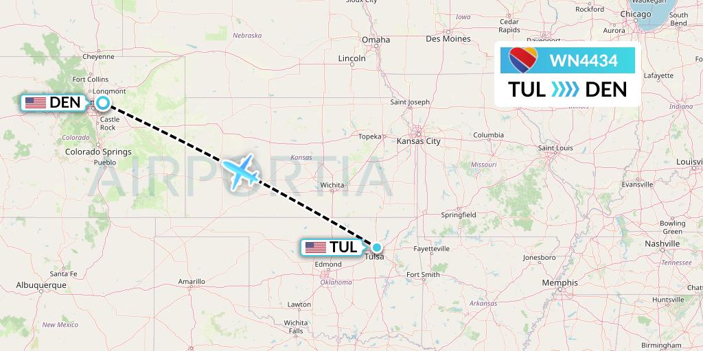 WN4434 Southwest Airlines Flight Map: Tulsa to Denver