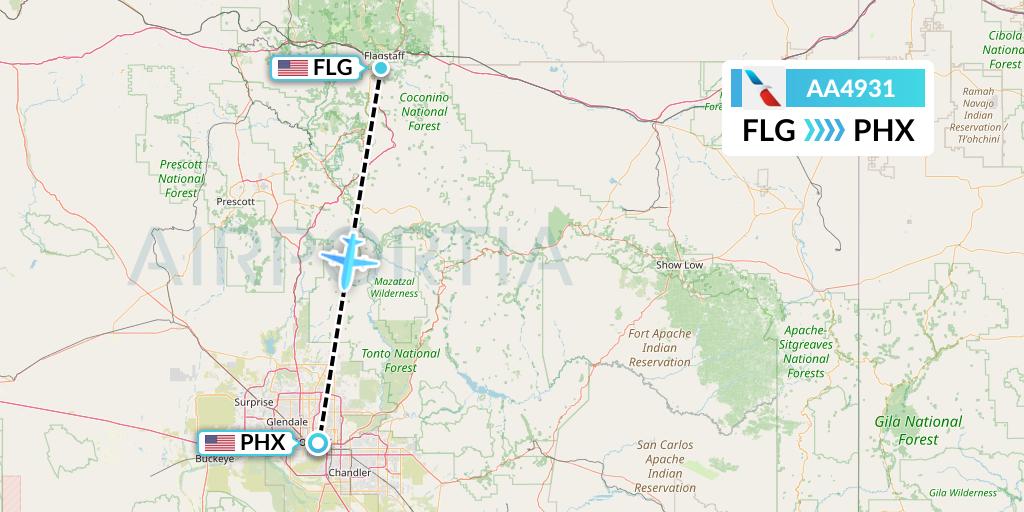 AA4931 American Airlines Flight Map: Flagstaff to Phoenix