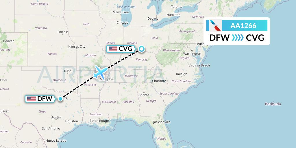 AA1266 American Airlines Flight Map: Dallas to Cincinnati
