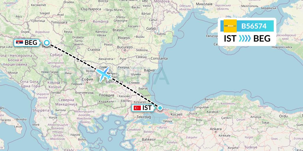 B56574 Fly SAX Flight Map: Istanbul to Belgrade