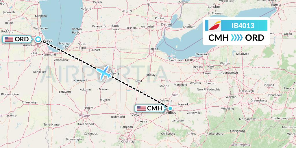 IB4013 Iberia Flight Map: Columbus to Chicago
