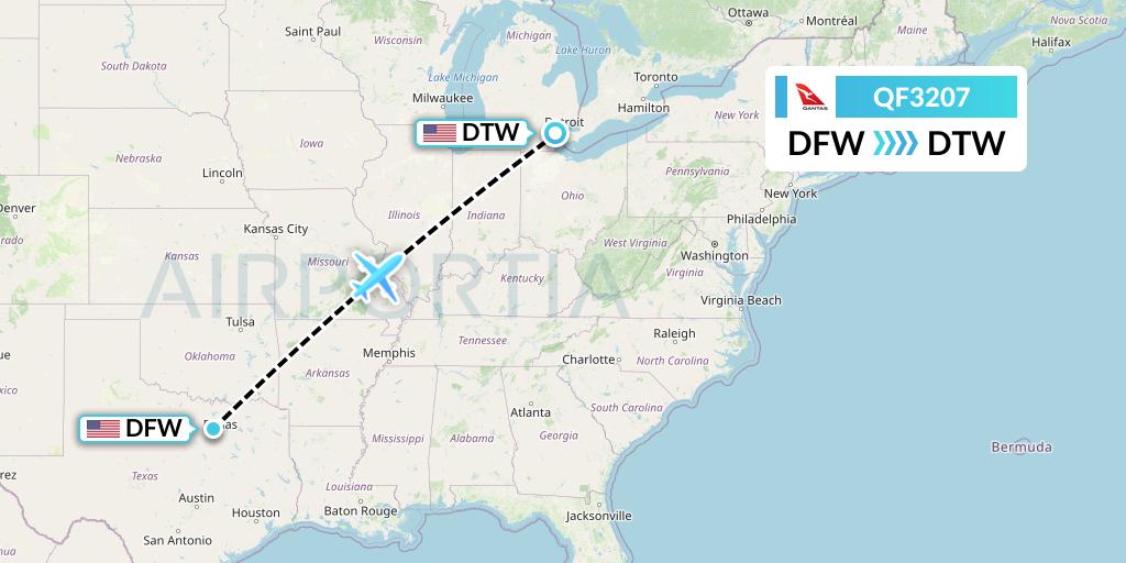 QF3207 Qantas Flight Map: Dallas to Detroit
