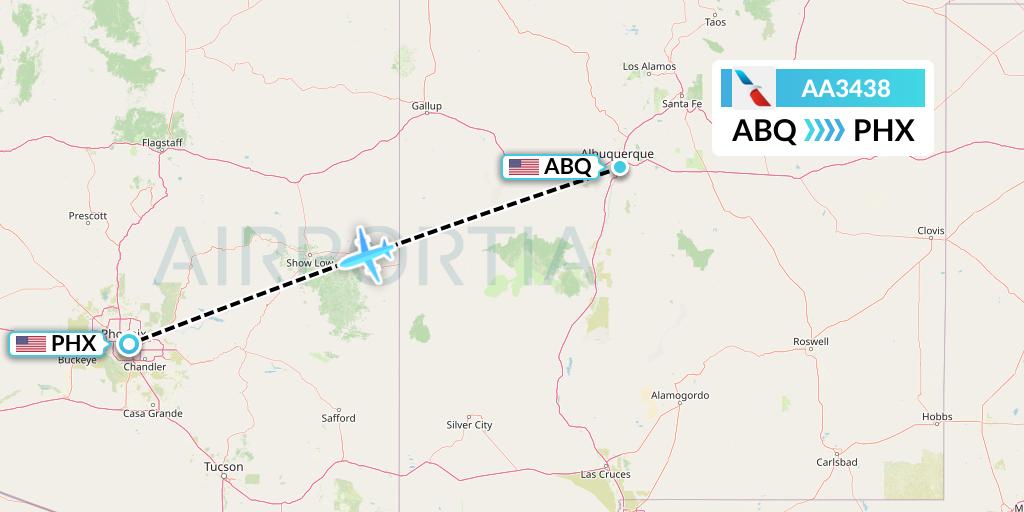 AA3438 American Airlines Flight Map: Albuquerque to Phoenix