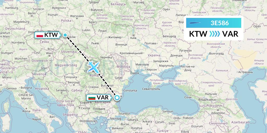 3E586 Air Choice One Flight Map: Katowice to Varna
