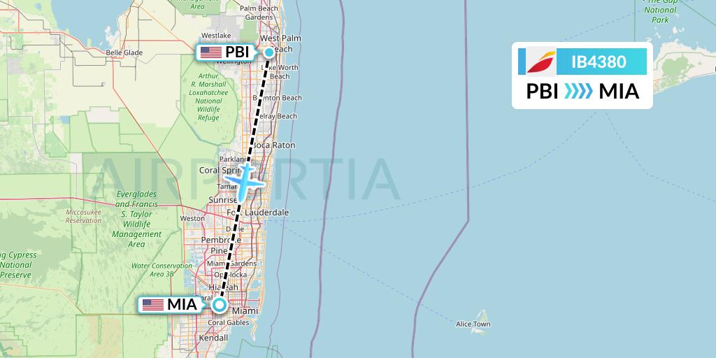 IB4380 Iberia Flight Map: West Palm Beach to Miami