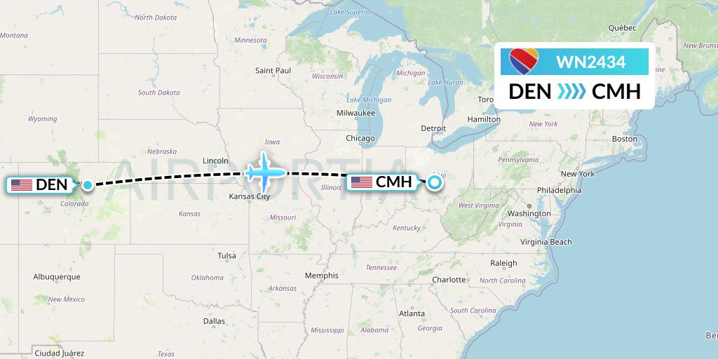 WN2434 Southwest Airlines Flight Map: Denver to Columbus