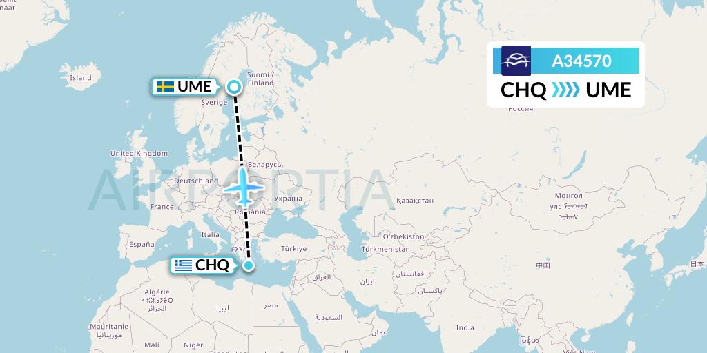 A34570 Aegean Airlines Flight Map: Chania to Umea