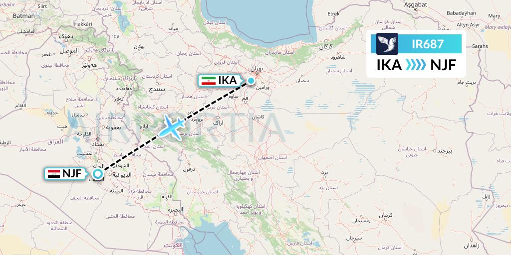 IR687 Iran Air Flight Map: Tehran to Najaf