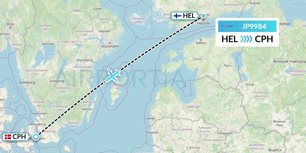 JP9984 Adria Airways Flight Map: Helsinki to Copenhagen