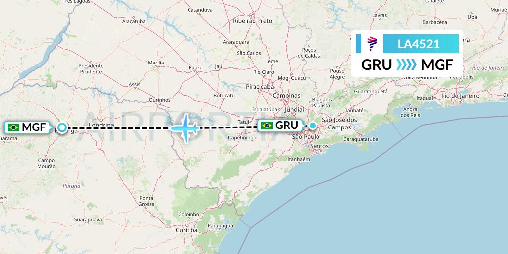 LA4521 LAN Airlines Flight Map: Sao Paulo to Maringa