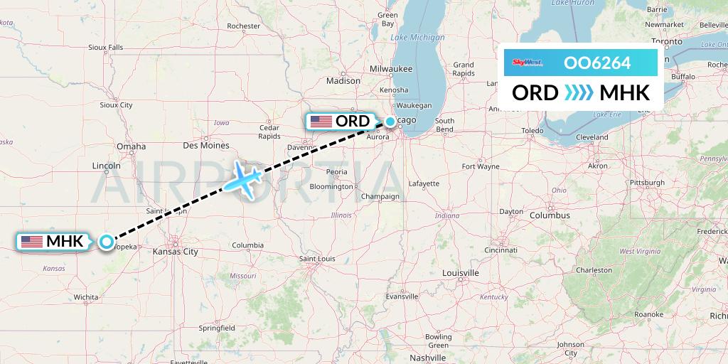 OO6264 SkyWest Airlines Flight Map: Chicago to Manhattan