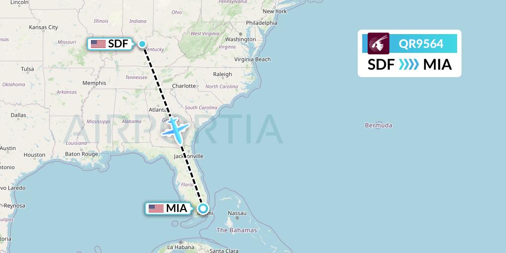 QR9564 Qatar Airways Flight Map: Louisville to Miami