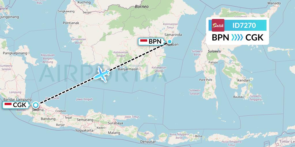 ID7270 Batik Air Flight Map: Balikpapan to Jakarta
