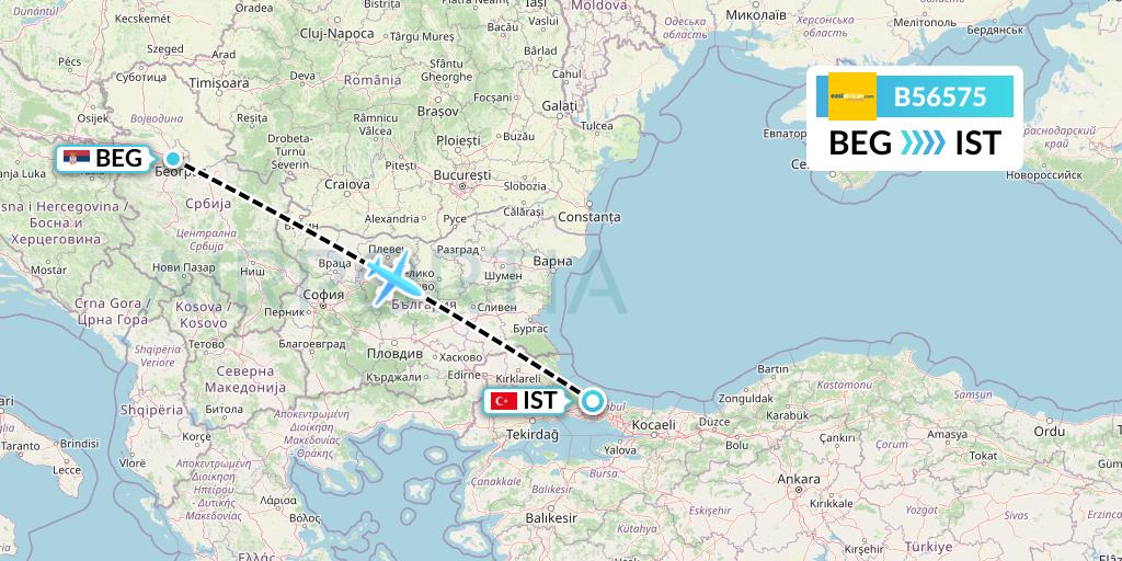 B56575 Fly SAX Flight Map: Belgrade to Istanbul