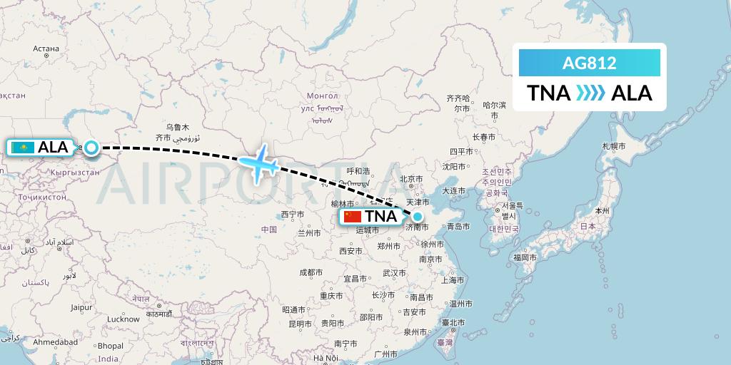 AG812 Aruba Airlines Flight Map: Jinan to Almaty