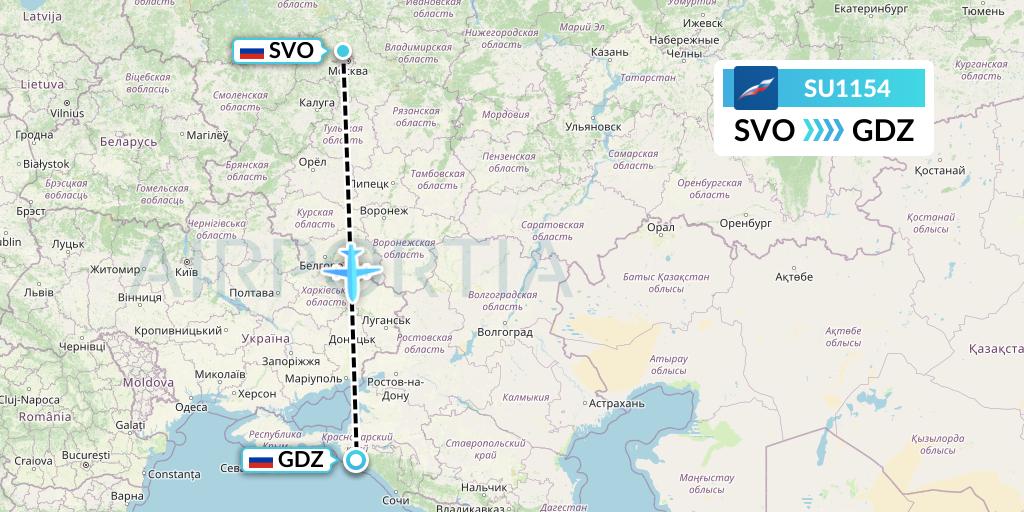 SU1154 Aeroflot Flight Map: Moscow to Gelendzhik