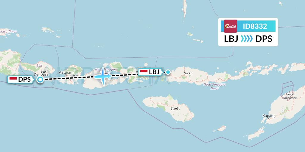 ID8332 Batik Air Flight Map: Labuan Bajo to Denpasar