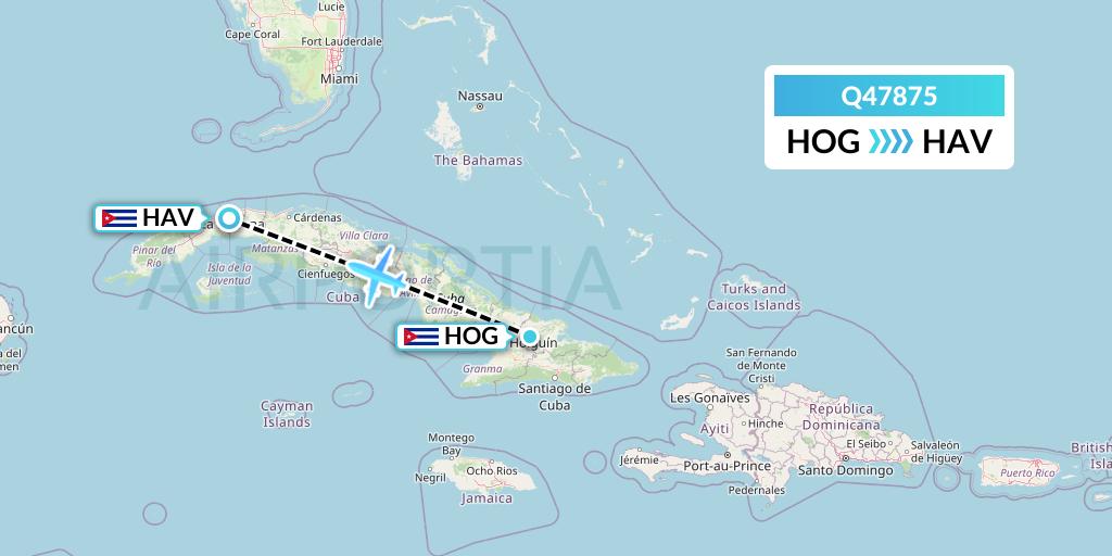 Q47875 Euroairlines Flight Map: Holguin to Havana