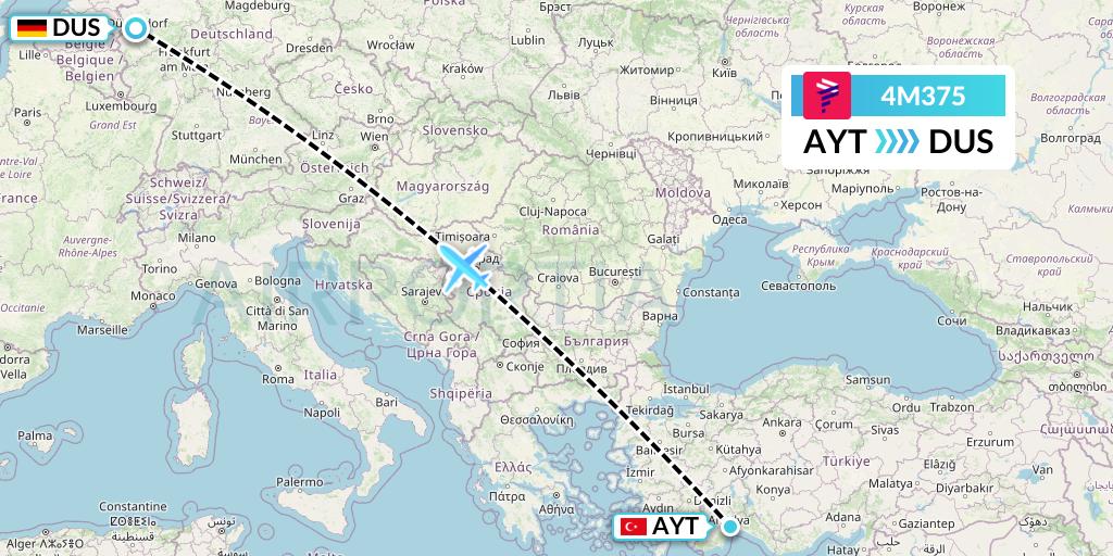 4M375 LATAM Airlines Argentina Flight Map: Antalya to Dusseldorf