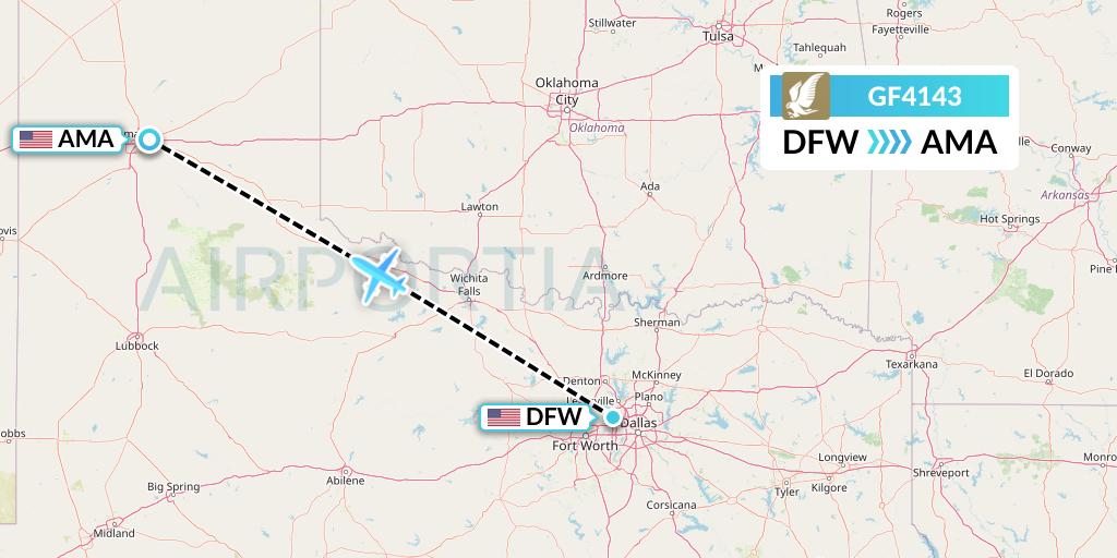 GF4143 Gulf Air Flight Map: Dallas to Amarillo