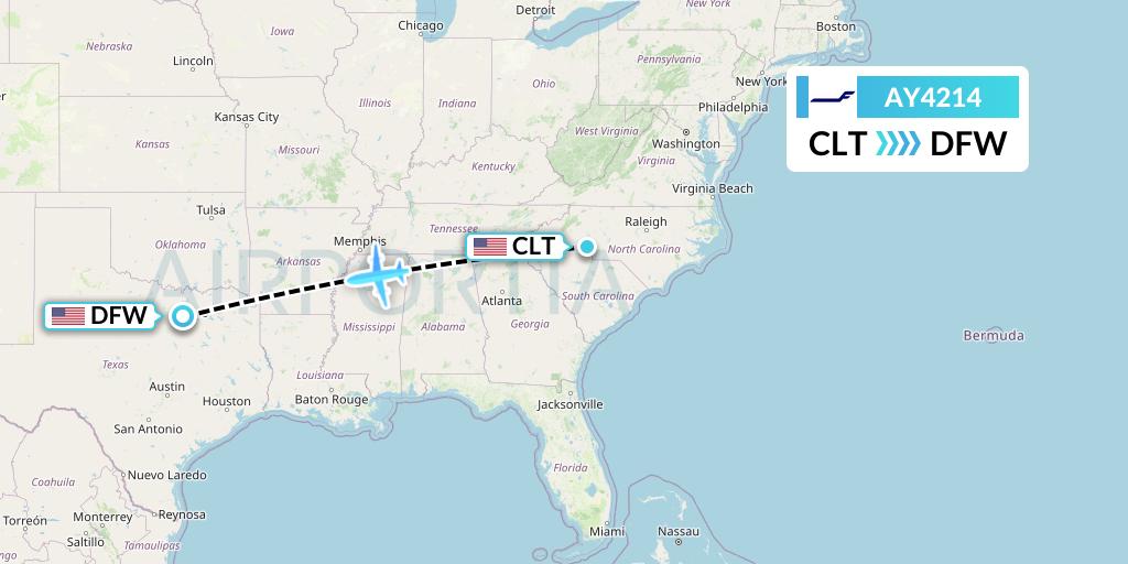 AY4214 Finnair Flight Map: Charlotte to Dallas