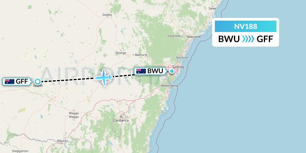 NV188 Naft Airlines Flight Map: Bankstown to Griffith