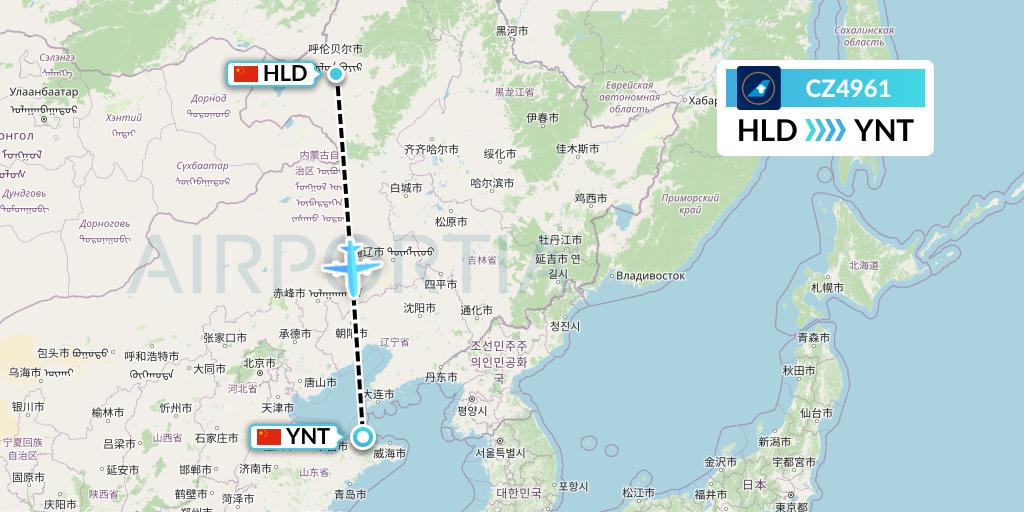 CZ4961 China Southern Airlines Flight Map: Hailar to Yantai