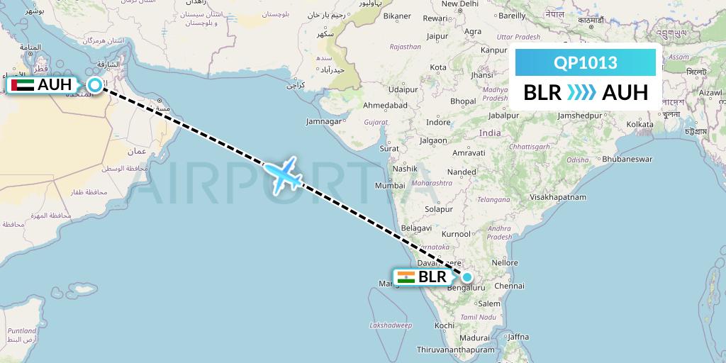 QP1013 Akasa Air Flight Map: Bangalore to Abu Dhabi