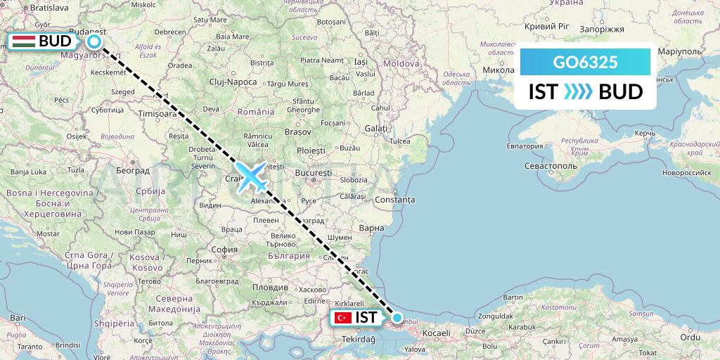 GO6325 ULS Airlines Cargo Flight Map: Istanbul to Budapest