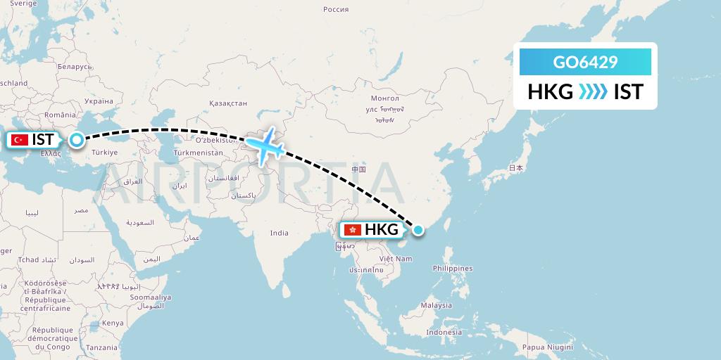 GO6429 ULS Airlines Cargo Flight Map: Hong Kong to Istanbul