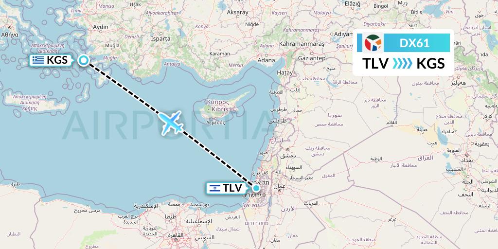 DX61 Danish Air Transport Flight Map: Tel Aviv to Kos