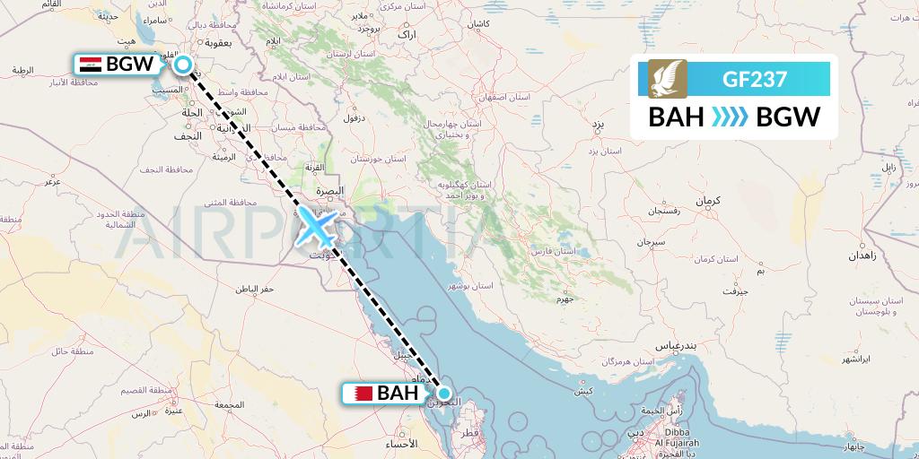 GF237 Gulf Air Flight Map: Bahrain to Baghdad